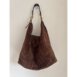 Lauren Ralph Lauren Vintage Velvet Paisley Hobo Bucket Bag, OS